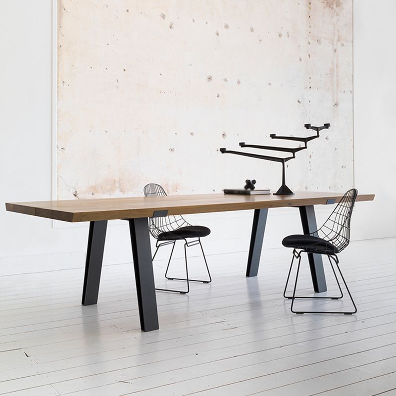 Industrial Pine Wood Table for Restaurant Rectangle Dining Table with Metal 4 Legs Clearhalo 'Dining Tables & Seating' 'Dining Tables' 'dining_table' 'furn' 'furn_dining_table' 'Furniture' 'furniture_dining_table' 'Kitchen & Dining Furniture' 'kitchen' 'kitchen_dining_table' 1200x1200_f9ad64a1-310f-44d5-8ba1-80b847354b4b