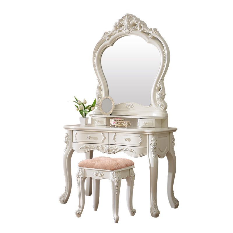 White Vanity Dressing Table Set Victorian Mirrored Wood Vanity Clearhalo 'Bedroom Furniture' 'furn' 'furn_makeup_vanities' 'Furniture' 'Makeup Vanities' 'makeup_vanities' 1200x1200_f9addac4-732c-4409-a898-0d40cc85936d
