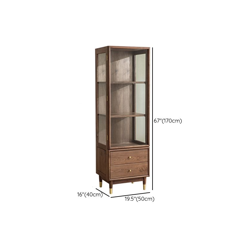 66.9" Tall 2-Drawer Accent Cabinet Solid Wood Glass Paned Side Cabinet in Walnut Brown Clearhalo 'Cabinets & Chests' 'cabinets_chests' 'furn' 'furn_cabinets_chests' 'Furniture' 'Living Room Furniture' 1200x1200_f9af233b-d397-48b2-9530-a5e0de17eab1