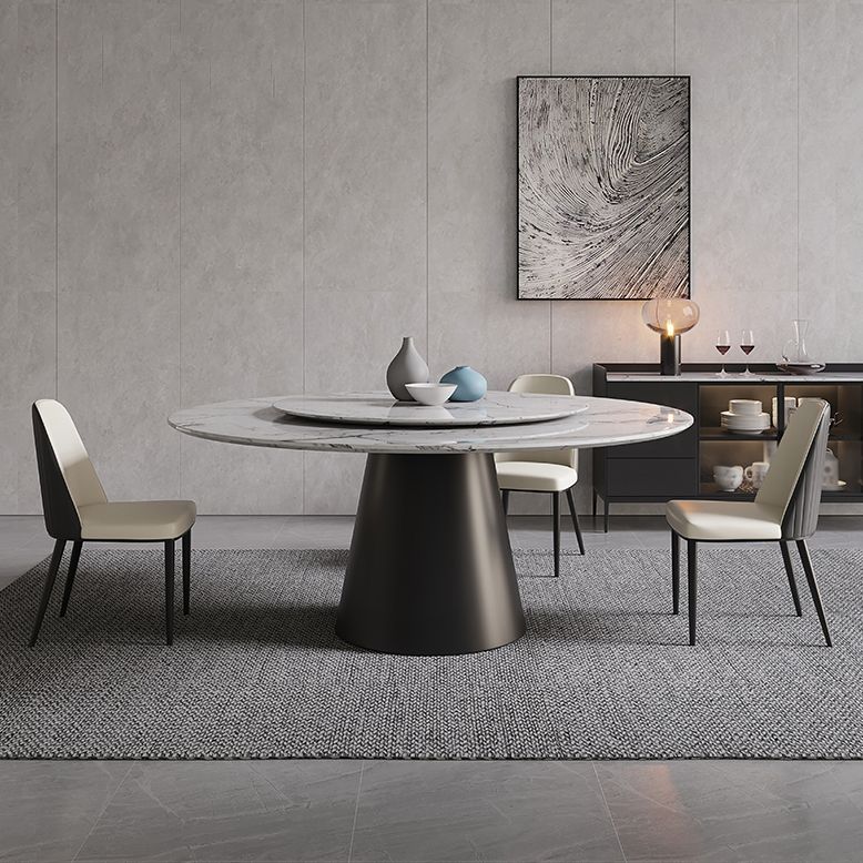 Contemporary Style Marble Table Round Pedestal Base Dining Table with Turntable Clearhalo ' dining_table' 'Dining Tables & Seating' 'Dining Tables' 'furn' 'furn_dining_table' 'Furniture' 'furniture_dining_table' 'Kitchen & Dining Furniture' 'kitchen&dining_furn' 'kitchen' 'kitchen_dining_table' 1200x1200_f9af6950-0bf6-4b4c-82c9-463697e6803e