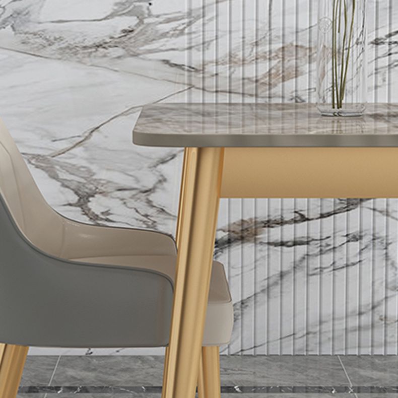 Luxe gesinterde stenen eettafel rechthoek grijze boventafel met metalen 4 poten