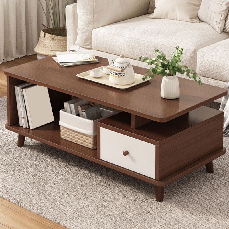 Artificial Wood Coffee or End Table 4 Legs Coffee Table in Light Wood and Espresso Wood