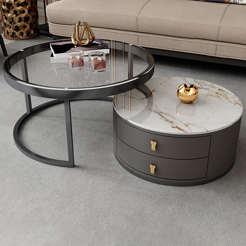 Modern Coffee Cocktail Table Round Nesting Coffee Table Set with Drawer Clearhalo 'Coffee & Accent Tables' 'Coffee Tables' 'coffee_tables' 'furn' 'furn_coffee_tables' 'Furniture' 'Living Room Furniture' 1200x1200_f9b7661e-7b24-4628-8ffa-8f83a66020d2