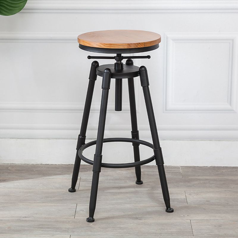 Tabouret industriel en métal, siège rond en bois, tabouret de comptoir réglable, finition mate