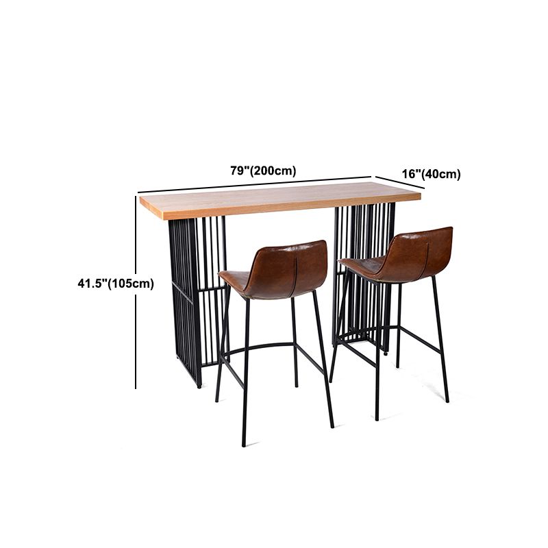 Industrial Rectangle Bistro Table Double Pedestal Solid Wood Bar Height Table in Brown