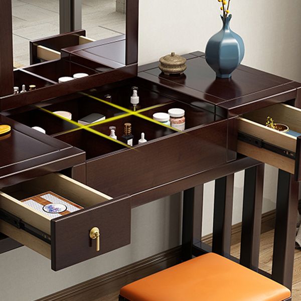 Traditions Rubberwood Vanity Set with Mirror 15.75"" Wide Brown Vanity Clearhalo 'Bedroom Furniture' 'furn' 'furn_makeup_vanities' 'Furniture' 'Makeup Vanities' 'makeup_vanities' 1200x1200_f9bcf5d1-c68f-4a40-8103-897cd6b2086d