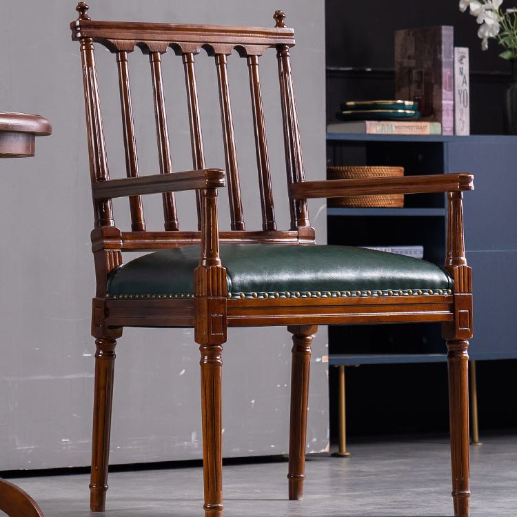 Traditional Study Room Leather Arm Chair Walnut Slat Back Dining Chair Clearhalo ' kitchen&dining_furn' 'Dining Chairs' 'Dining Tables & Seating' 'dining_chair' 'furn' 'furn_dining_chair' 'Furniture' 'furniture_dining_chair' 'Kitchen & Dining Furniture' 'kitchen' 1200x1200_f9beda78-45c9-43af-bc4c-c66c7a7b80f0