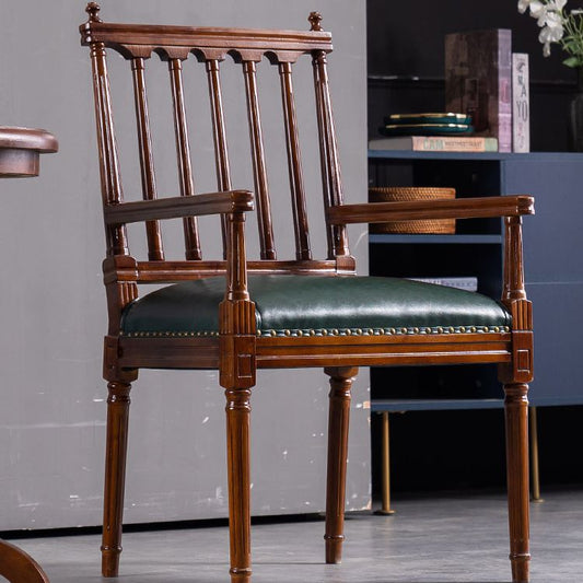 Traditional Study Room Leather Arm Chair Walnut Slat Back Dining Chair Clearhalo ' kitchen&dining_furn' 'Dining Chairs' 'Dining Tables & Seating' 'dining_chair' 'furn' 'furn_dining_chair' 'Furniture' 'furniture_dining_chair' 'Kitchen & Dining Furniture' 'kitchen' 1200x1200_f9beda78-45c9-43af-bc4c-c66c7a7b80f0