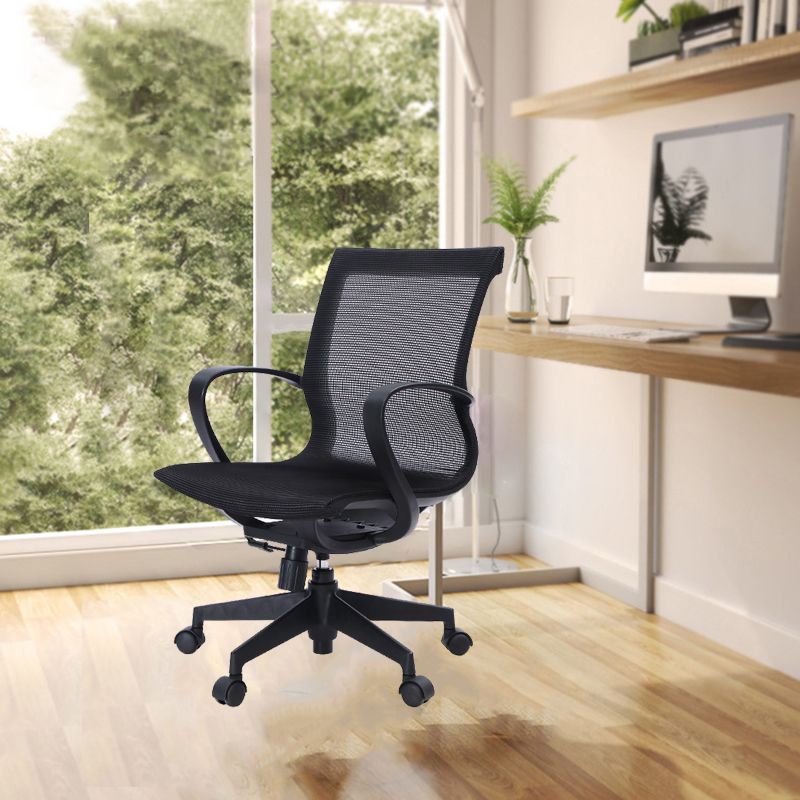 Mid-back Swivel/Tilt Chair Black Bureau Chair Fixed Arms Desk Chair