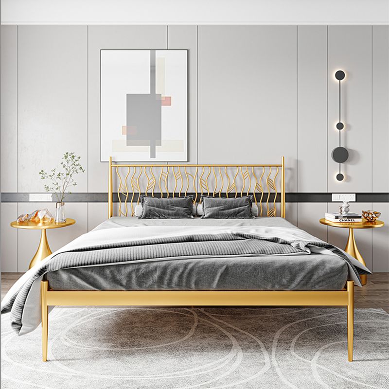 Glam Metal Open-Frame Bed with Rectangular Headboard, 45.3" Tall Clearhalo 'Bedroom Furniture' 'Beds' 'furn' 'furn_beds' 'Furniture' 1200x1200_f9c2685e-bb5d-483a-b411-655c684834f8