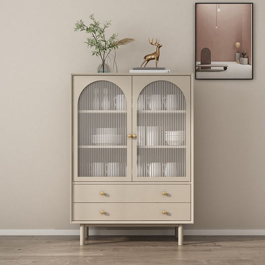 Solid Wood Glass/Rattan Door Cabinet Mid Century Beige Chest with Drawers Clearhalo 'Cabinets & Chests' 'cabinets_chests' 'furn' 'furn_cabinets_chests' 'Furniture' 'Living Room Furniture' 1200x1200_f9c33835-2340-4a9e-bf7e-c36a5568201d