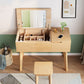 Scandinavian Wood Vanity and Stool Dressing Table with Storage