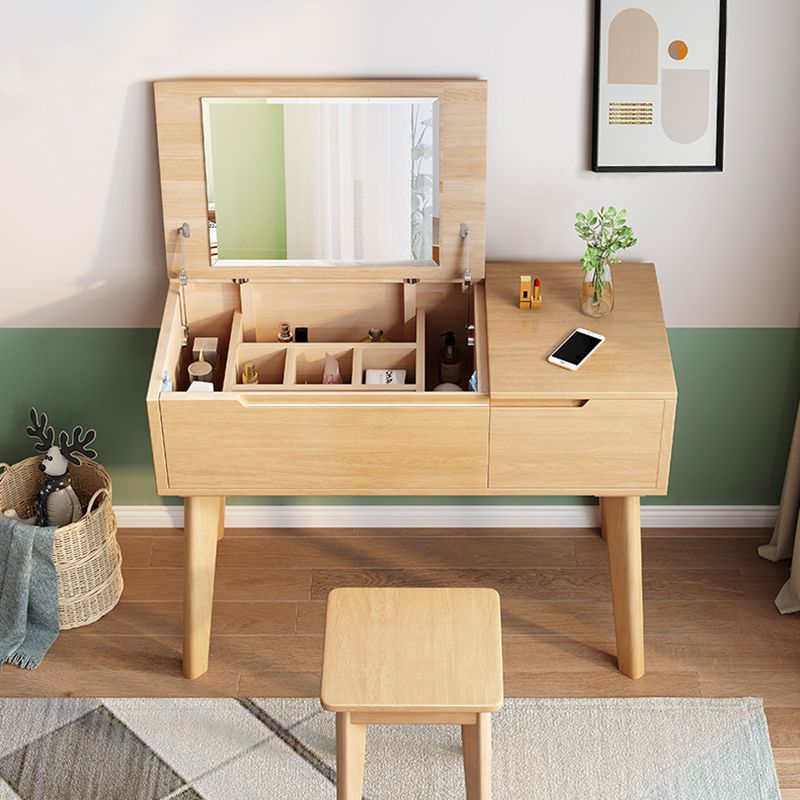 Scandinavian Wood Vanity and Stool Dressing Table with Storage