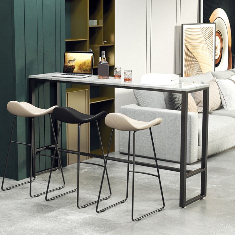 Mesa de bar industrial, altura de barra rectangular, mesa de pub con tapa de piedra para interiores