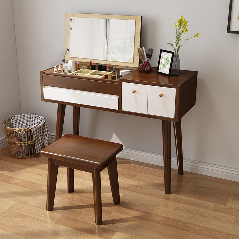 Scandinavian Bedroom Dressing Table Rubberwood Flip-Top Make-up Vanity Clearhalo 'Bedroom Furniture' 'furn' 'furn_makeup_vanities' 'Furniture' 'Makeup Vanities' 'makeup_vanities' 1200x1200_f9c9e86a-617a-4739-8baf-c2ee203dbc6b