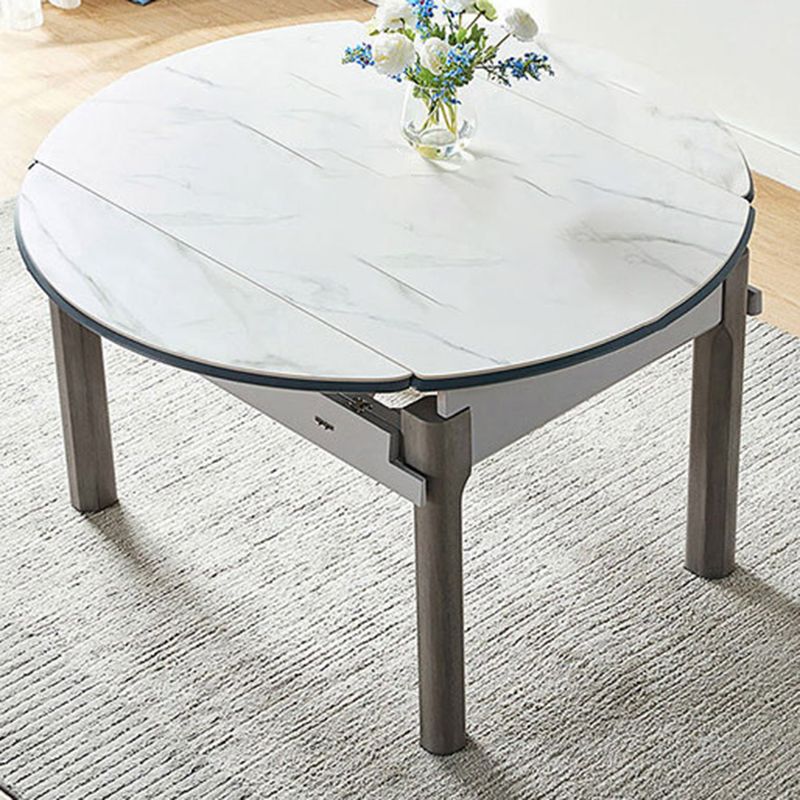 Contemporary Rectangular and Round White Dining Table with Wooden Legs