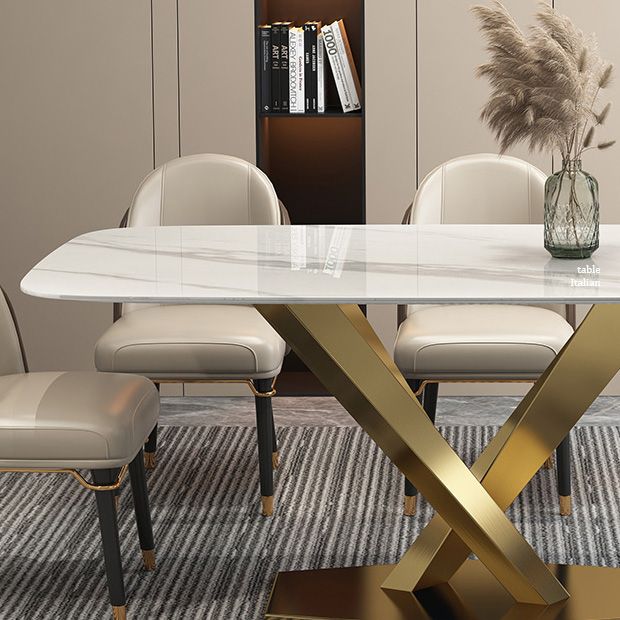 Rectangle Traditional Luxury Dining Table White Sintered Stone Table with Gold Metal Pedestal Base Clearhalo ' dining_table' 'Dining Tables & Seating' 'Dining Tables' 'furn' 'furn_dining_table' 'Furniture' 'furniture_dining_table' 'Kitchen & Dining Furniture' 'kitchen&dining_furn' 'kitchen' 'kitchen_dining_table' 1200x1200_f9ce48ff-ddc2-4664-8b5a-faf7f2e5a903