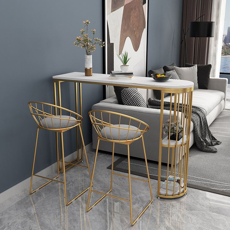 Glam Iron Bistro Table Stone Top Indoor Bar Dining Table with Shelf Clearhalo 'Bar Furniture' 'Bar Tables' 'bar_tables' 'furn' 'furn_bar_tables' 'Furniture' 'furniture_bar_tables' 'Kitchen & Dining Furniture' 1200x1200_f9ce614f-905c-485e-99ef-308978f187c8