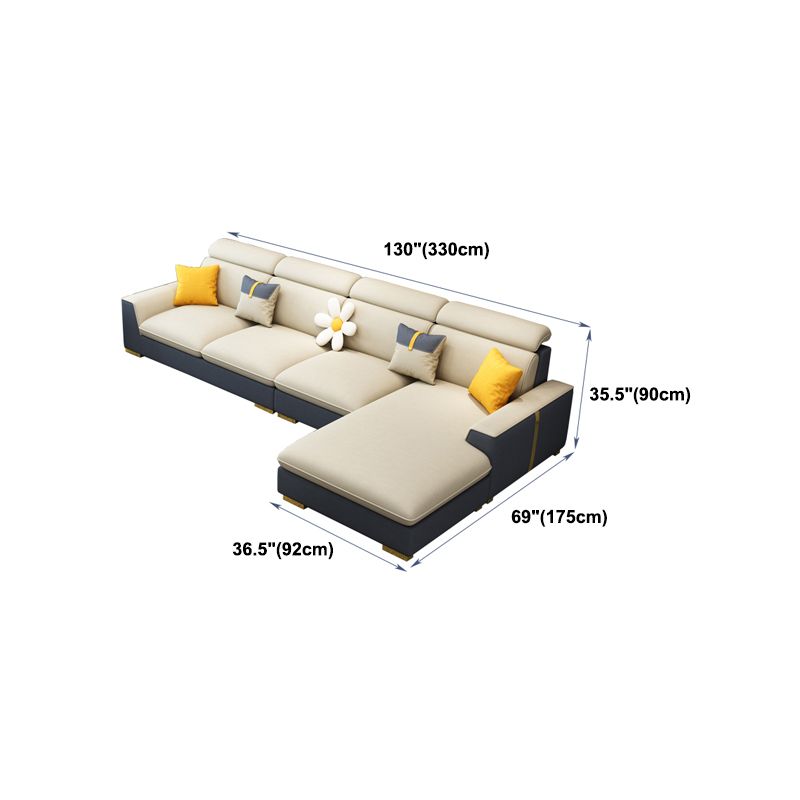 Nordic Grey and Beige Sofa Faux Leather Square Sewn Pillow Back Sofa Clearhalo 'furn' 'furn_sectionals' 'Furniture' 'Living Room Furniture' 'Sectionals' 1200x1200_f9d1363c-a13a-4e5a-87c5-76d36f959fc2