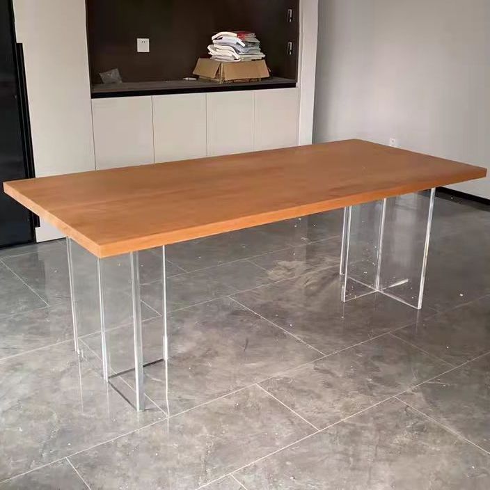 Modern Pine Wood Table Restaurant Dining Table with Acrylic Double Pedestal Base Clearhalo ' dining_table' 'Dining Tables & Seating' 'Dining Tables' 'furn' 'furn_dining_table' 'Furniture' 'furniture_dining_table' 'Kitchen & Dining Furniture' 'kitchen&dining_furn' 'kitchen' 'kitchen_dining_table' 1200x1200_f9dabe86-4ab1-4aa3-ae52-a3e26a5a86bc