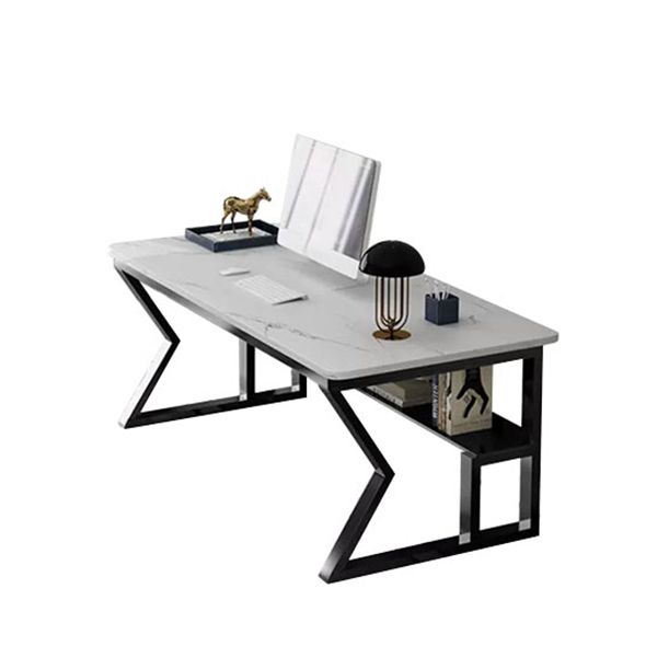 Scrivania per ufficio contemporanea banda computer curva di finitura antica con scaffale