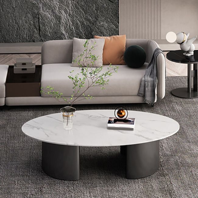 Glam 15.7" H Oval Slate Coffee Table Iron 2 Legs Cocktail Table Clearhalo 'Coffee & Accent Tables' 'Coffee Tables' 'coffee_tables' 'furn' 'furn_coffee_tables' 'Furniture' 'Living Room Furniture' 1200x1200_f9de9605-898b-4802-8d2e-96f1a28f5fe6