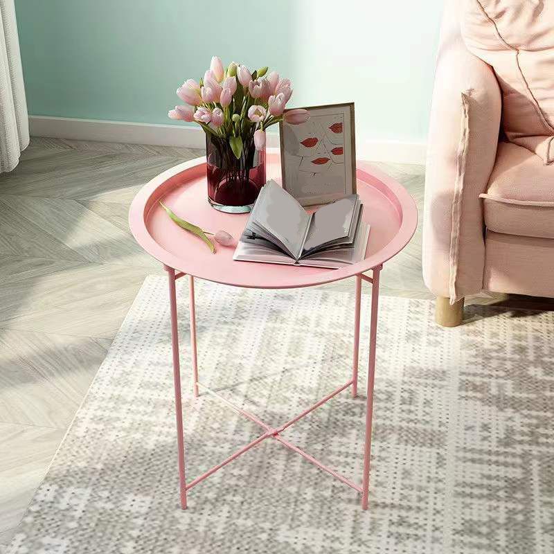 Mid-Century Round Tray Top Side Table Metal Cross Legs End Table Clearhalo 'Coffee & Accent Tables' 'End & Side Tables' 'end_side_tables' 'furn' 'furn_end_side_tables' 'Furniture' 'Living Room Furniture' 1200x1200_f9e27118-68bd-46f2-ae33-a414c8a0f957