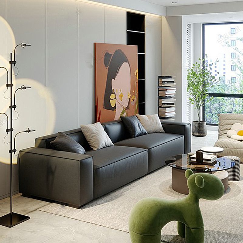 Sewn Pillow Back Settee Square Arm Sofa Couch in Black for Living Room Clearhalo 'furn' 'furn_sofas' 'Furniture' 'furniture_sofas' 'Living Room Furniture' 'Sofa' 'sofas' 1200x1200_f9e3fd50-8458-4414-bb30-719ab6a140f6