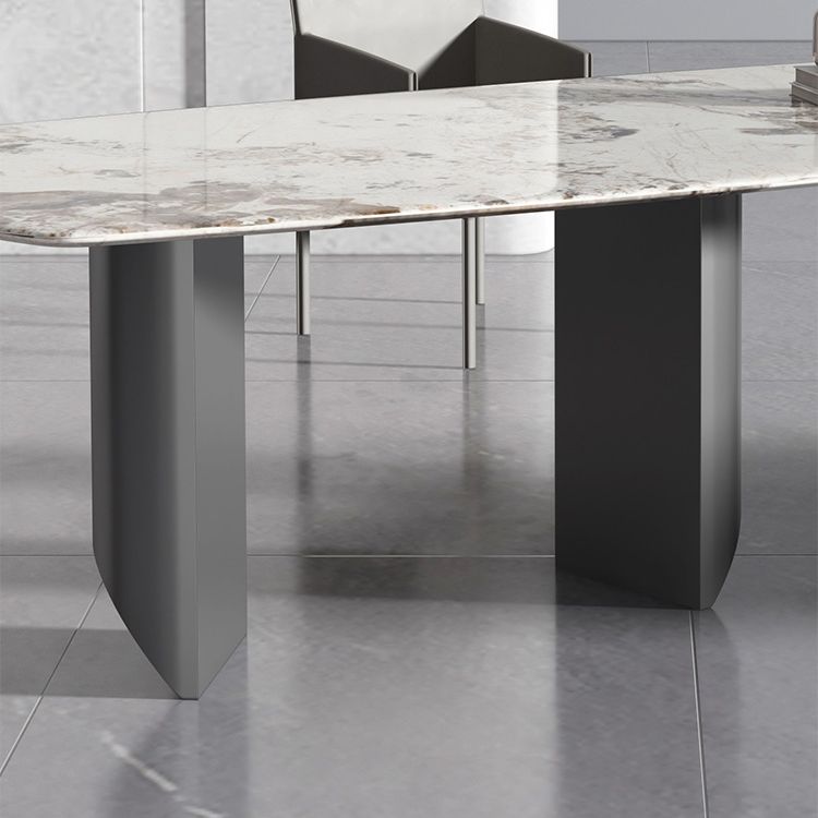 Metal Contemporary Rectangular Dining Table Sintered Stone Table with Double Pedestal Clearhalo 'Dining Tables & Seating' 'Dining Tables' 'dining_table' 'furn' 'furn_dining_table' 'Furniture' 'furniture_dining_table' 'Kitchen & Dining Furniture' 1200x1200_f9e83f39-4f6c-494e-8ae3-dd4ddc5c87c3