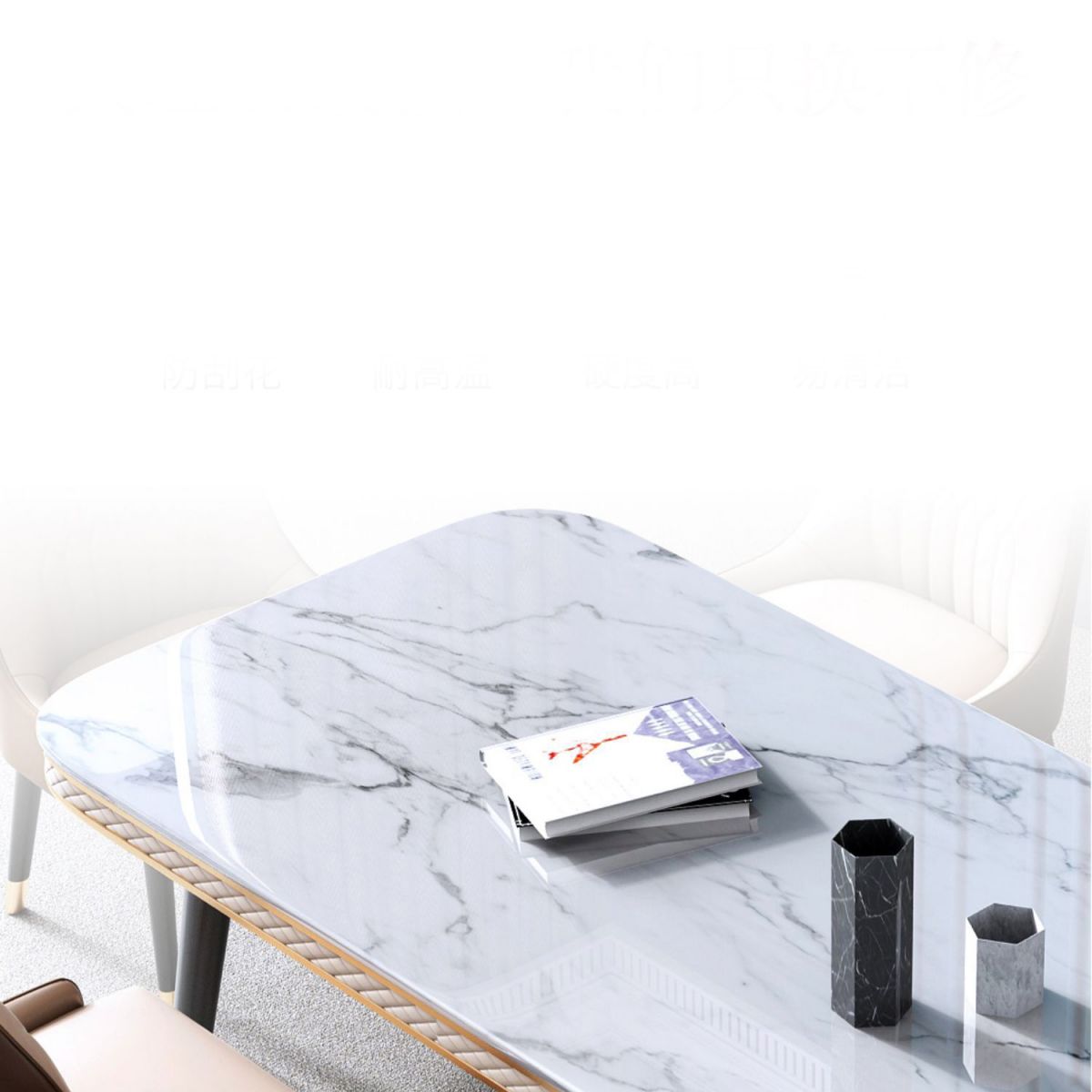 Glam Style Rectangle Table Faux Marble Table with Metal Legs for Kitchen Clearhalo 'Dining Tables & Seating' 'Dining Tables' 'dining_table' 'furn' 'furn_dining_table' 'Furniture' 'Kitchen & Dining Furniture' 1200x1200_f9e86279-7b24-4d74-95d2-183db64f047d