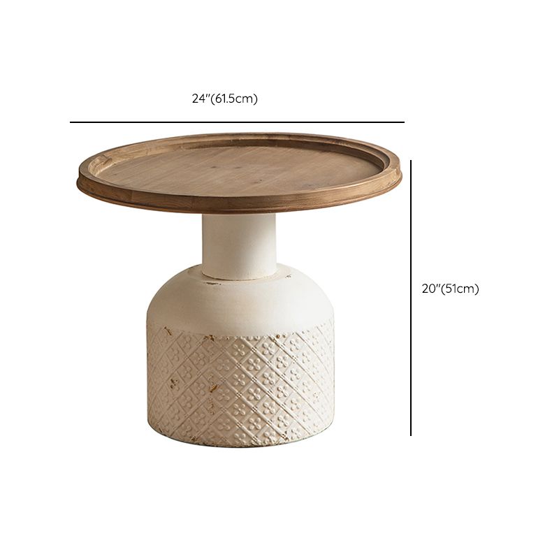 Wood Pedestal Side Table Rustic Round End Table in Distressed Finish