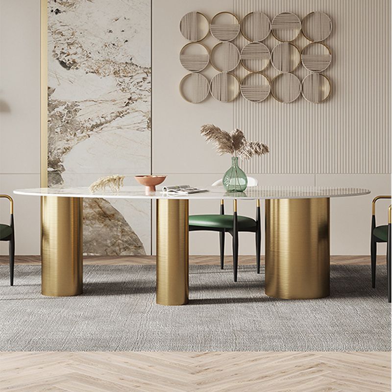 Contemporary Oval Dining Table Stainless Steel Base Pedestal Table for Dining Room