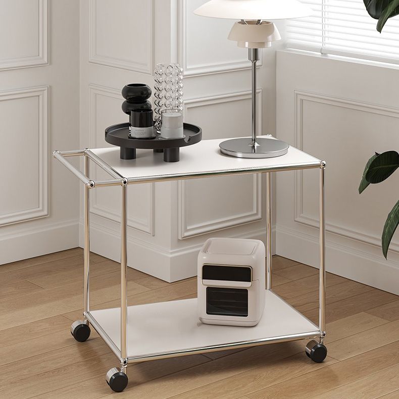 Medieval Modern Style Rectangular Metal Side Table with Wheel Base Design