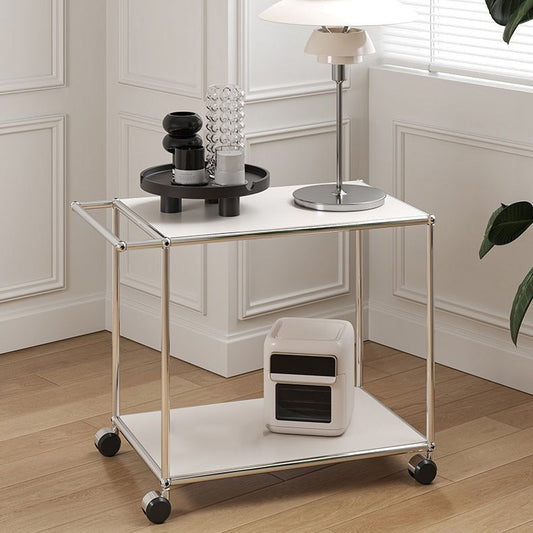 Medieval Modern Style Rectangular Metal Side Table with Wheel Base Design