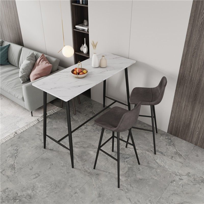 Industrial Black Metal Bar Table Faux Marble Rectangle Top Bistro Table - 47" x 23" x 41" Clearhalo 'Bar Furniture' 'Bar Tables' 'bar_tables' 'furn' 'furn_bar_tables' 'Furniture' 'furniture_bar_tables' 'Kitchen & Dining Furniture' 'kitchen&dining_furn' 'kitchen' 1200x1200_f9ec7027-06f0-4db1-9b74-154a0fca6dae