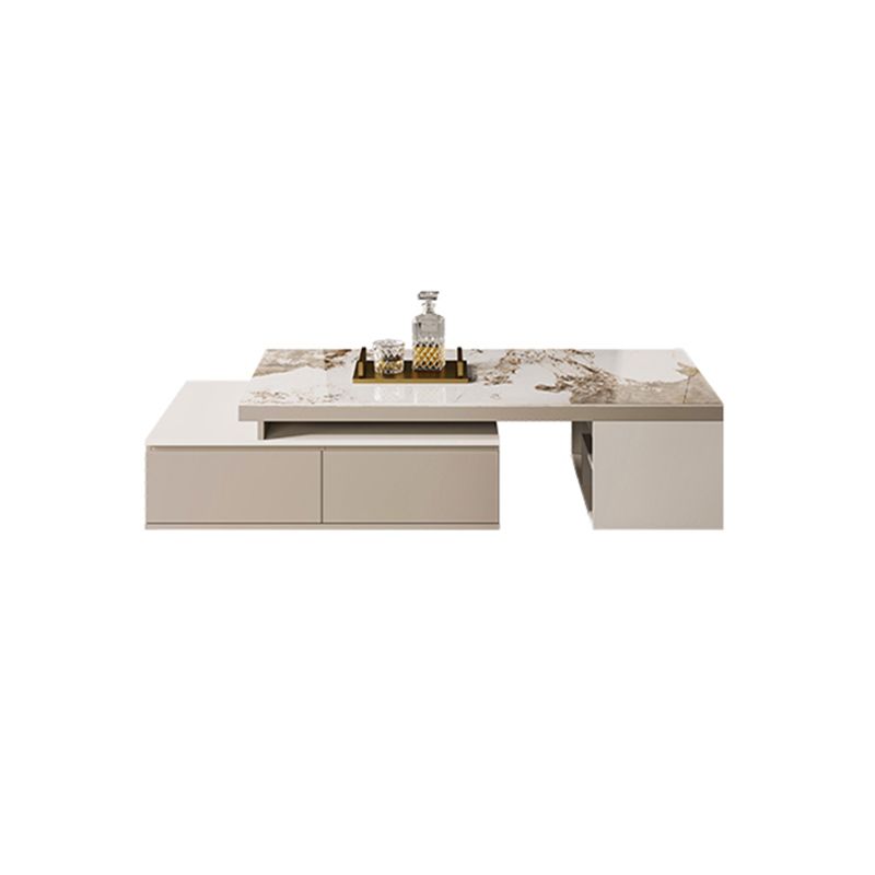 Rectangle Stone Cocktail Table Glam Single Coffee Table with Storage Drawers