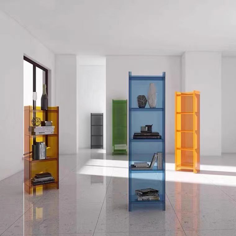 4/5-Shelf Glam Vertical Acrylic Standard Bookshelf Closed Back Bookshelf Clearhalo 'Bookcases' 'furn' 'furn_bookcases' 'Furniture' 'furniture_bookcases' 'kitchen' 'kitchen_bookcases' 'Living Room Furniture' 'Office Furniture' 1200x1200_f9f7fdd8-fa65-4cfe-b65c-f7c166b32955