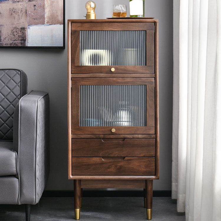 43.7" Tall 2-Drawer & 2-Door Cabinet Pine Wood Glass Paned Chest Clearhalo 'Cabinets & Chests' 'cabinets_chests' 'furn' 'furn_cabinets_chests' 'Furniture' 'Living Room Furniture' 1200x1200_f9f99b5a-b9cd-4c0d-abda-ed1fbbdd4310