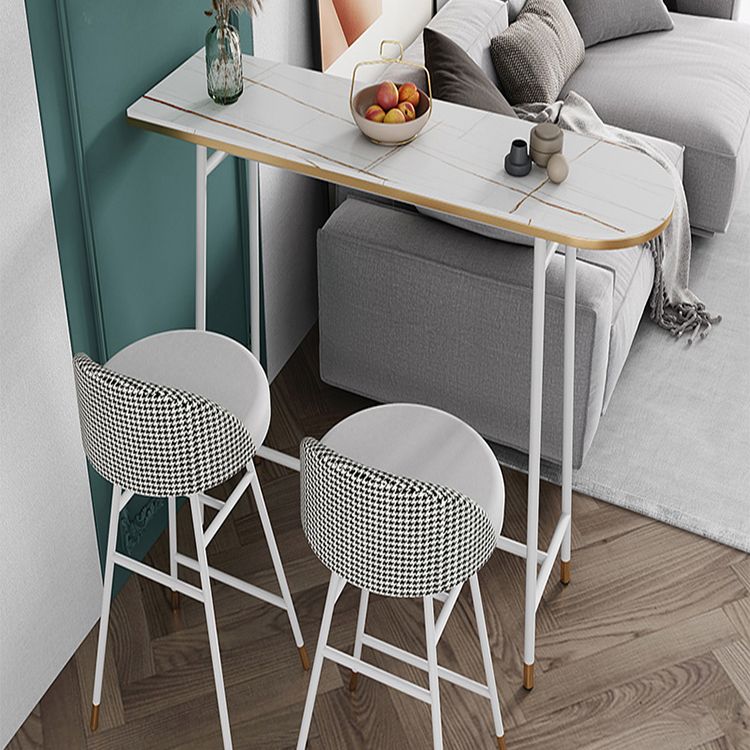 Industrial Iron Bar Table Faux Marble Specialty Top 41.3"H Bistro Table with Footrest Clearhalo 'Bar Furniture' 'Bar Tables' 'bar_tables' 'furn' 'furn_bar_tables' 'Furniture' 'furniture_bar_tables' 'Kitchen & Dining Furniture' 1200x1200_f9fcd6a2-8a37-4a07-9e70-57d13fe85eee