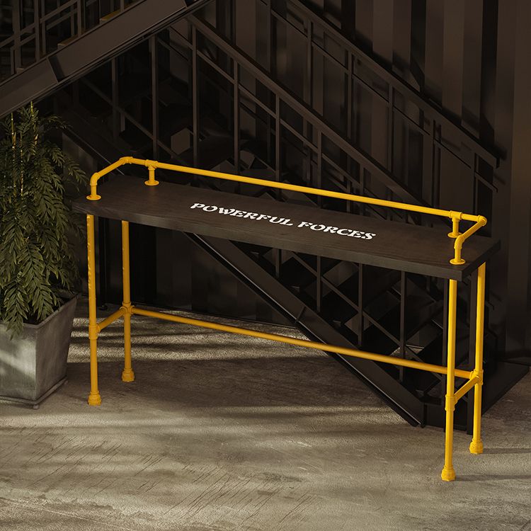 Industrial Wood Pub Table with Rectangle Table Top Yellow Trestle Table - 42" H Clearhalo 'Bar Furniture' 'Bar Tables' 'bar_tables' 'furn' 'furn_bar_tables' 'Furniture' 'furniture_bar_tables' 'Kitchen & Dining Furniture' 1200x1200_f9ff0839-c775-4bb8-88c9-760936899118