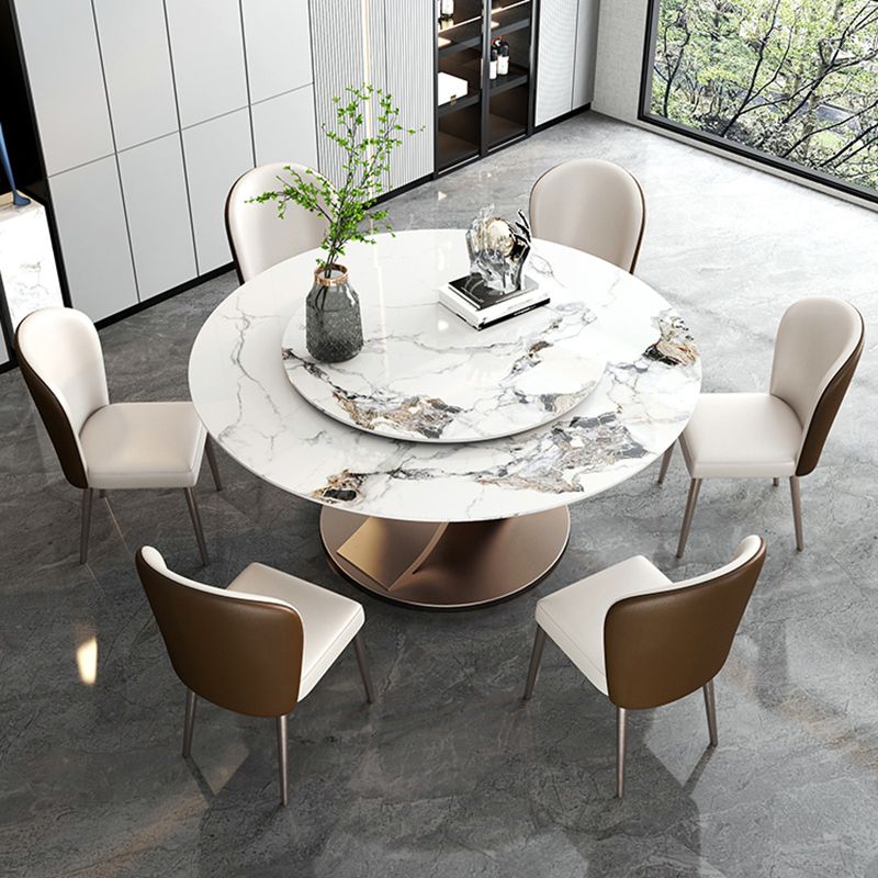 Mesa de comedor redonda moderna Mesa de comedor de piedra con base de pedestal de acero inoxidable
