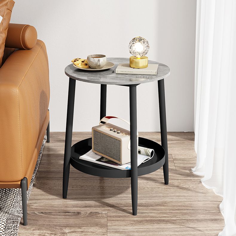 Table de nuit en pierre et en fer à rangement ouvert table de nuit