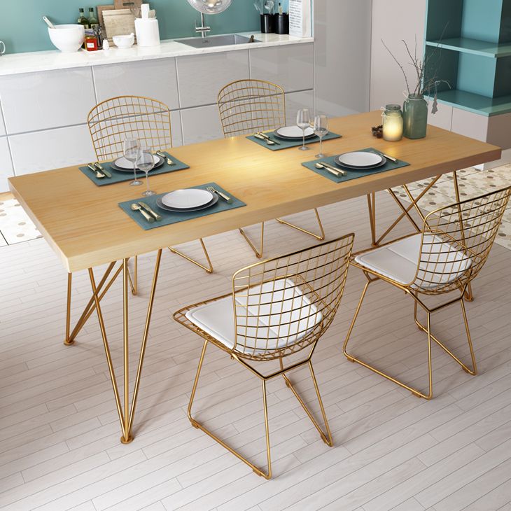 Traditional Luxury Rectangle Dining Room Table Pine Solid Wood Table with 4 Metal Legs for Home Clearhalo ' dining_table' 'Dining Tables & Seating' 'Dining Tables' 'furn' 'furn_dining_table' 'Furniture' 'furniture_dining_table' 'Kitchen & Dining Furniture' 'kitchen&dining_furn' 'kitchen' 'kitchen_dining_table' 1200x1200_fa0ae693-910d-49a4-a2b8-1f0f923fef61