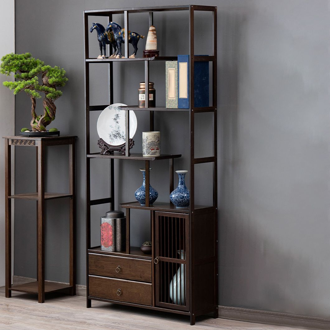 Espresso Shelf Bookcase with Doors Open Back Bookshelf for Office