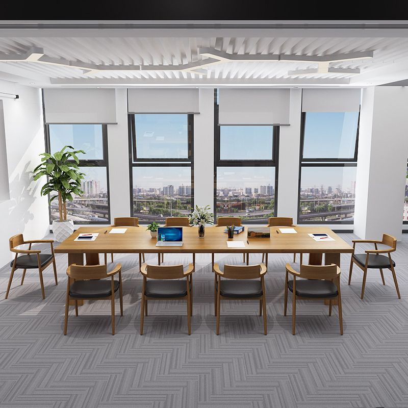 Contemporary Solid Wood Rectangular Dining Table Indoor Table with Trestle Base Clearhalo ' dining_table' 'Dining Tables & Seating' 'Dining Tables' 'furn' 'furn_dining_table' 'Furniture' 'furniture_dining_table' 'Kitchen & Dining Furniture' 'kitchen&dining_furn' 'kitchen' 'kitchen_dining_table' 1200x1200_fa113fa9-f381-4c14-8980-94b82d9197b0