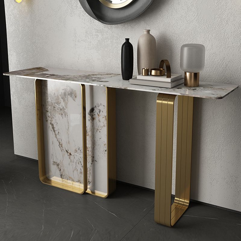 14 inch Wide Glam Accent Table Rectangle Stone Console Table for Hall