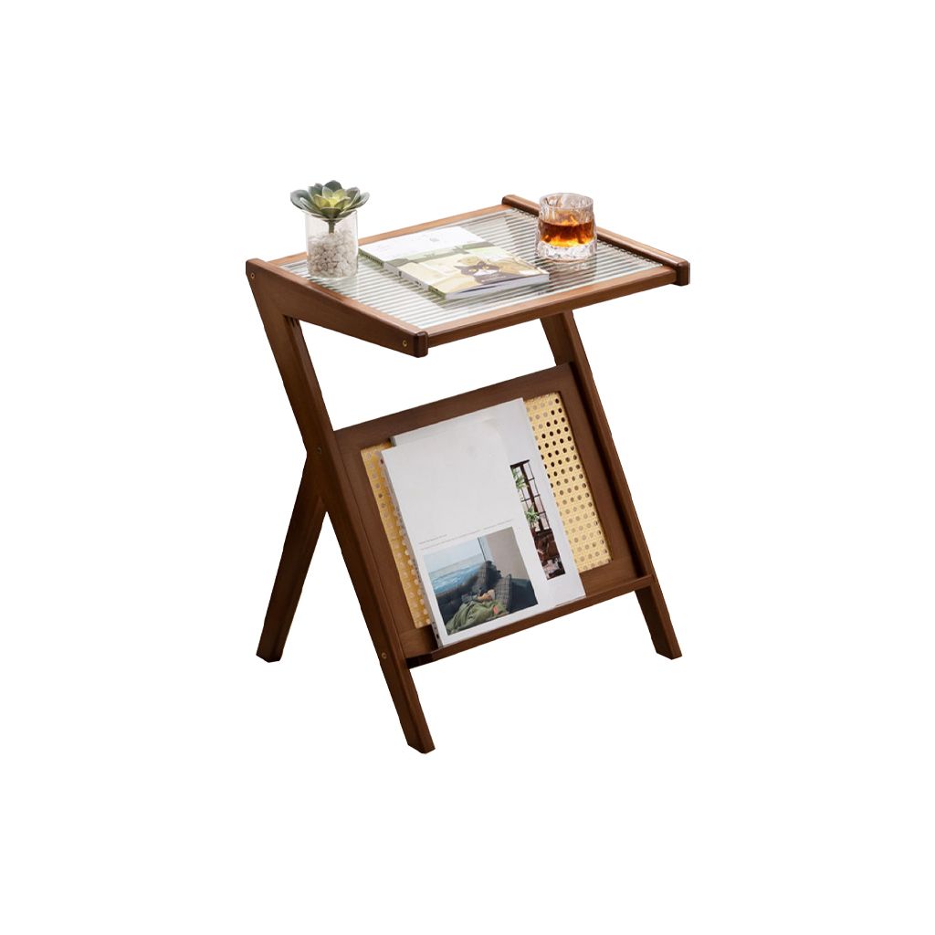 Modernistic Glass Top 4 Legs Rectangular Living Room Accent Side Table