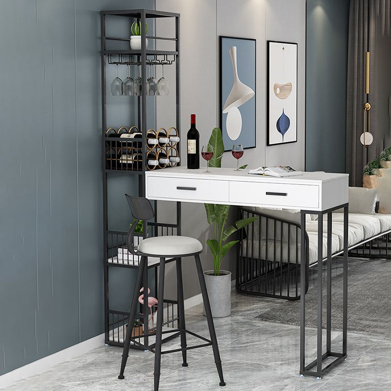 2-Drawer Modern Steel Bistro Table White Stone Top Indoor Bar Dining Table with Wine Rack Clearhalo 'Bar Furniture' 'Bar Tables' 'bar_tables' 'furn' 'furn_bar_tables' 'Furniture' 'furniture_bar_tables' 'Kitchen & Dining Furniture' 1200x1200_fa167136-3aee-4f89-8373-e79a6a12abaf