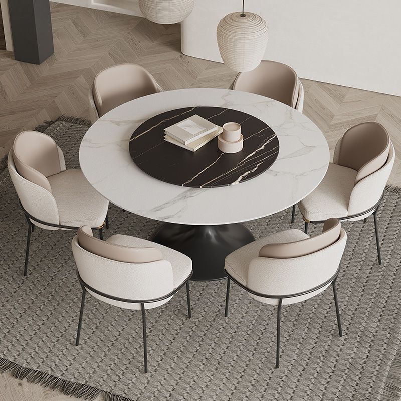 Modern Round Dining Table Set 1/3/4/5/7 Pieces Sintered Stone Dinette Set with Turntable Clearhalo 'Dining Room Sets' 'Dining Tables & Seating' 'dining_room_set' 'furn' 'furn_dining_room_set' 'Furniture' 'furniture_dining_room_set' 'Kitchen & Dining Furniture' 1200x1200_fa18b16a-886c-4a35-8fff-150af7745b6e