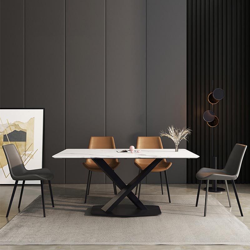 Contemporary Stone Dining Table Rectangle Dining Table with Pedestal Base in Black Clearhalo 'Dining Tables & Seating' 'Dining Tables' 'dining_table' 'furn' 'furn_dining_table' 'Furniture' 'furniture_dining_table' 'Kitchen & Dining Furniture' 'kitchen' 'kitchen_dining_table' 1200x1200_fa1bb334-78c3-4a0e-abf3-c34a0b75d6a2